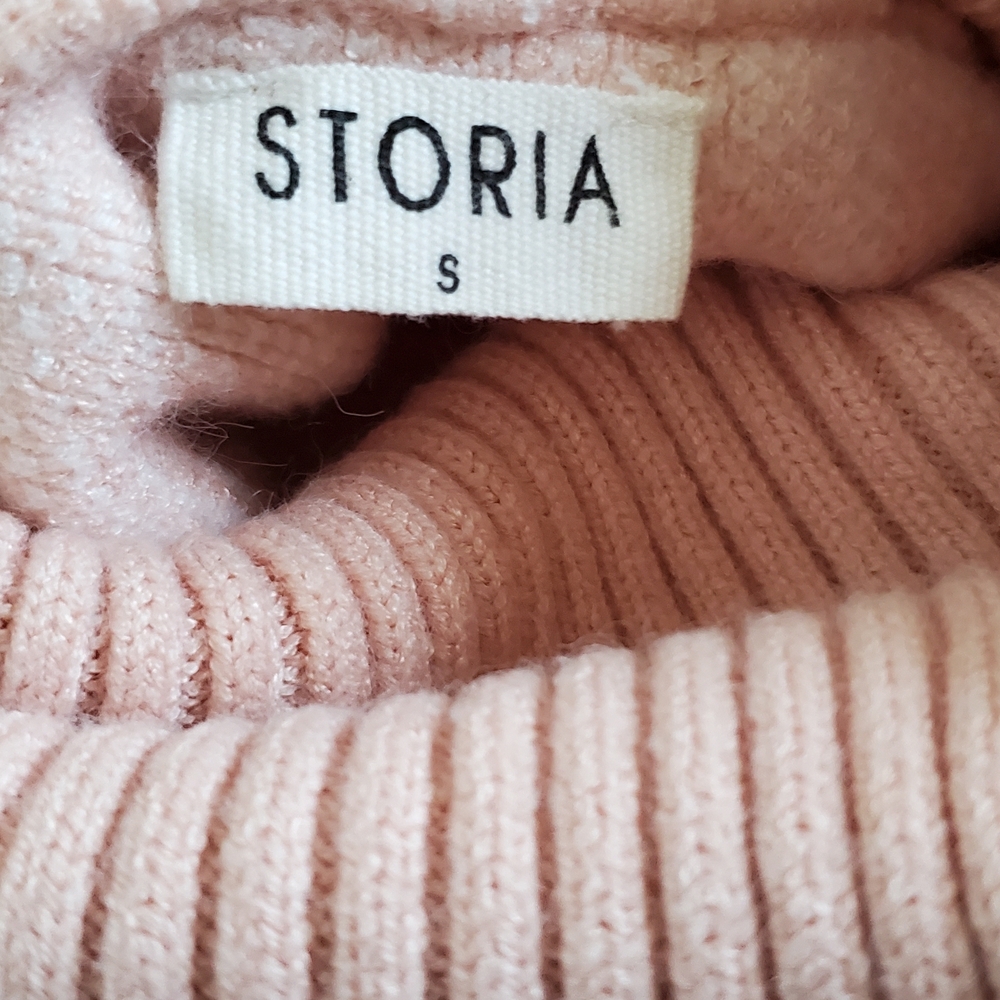 Storia Blush Pink And White Knit Forest Tree Abstract Turtleneck Sweater - Picture 2 of 7